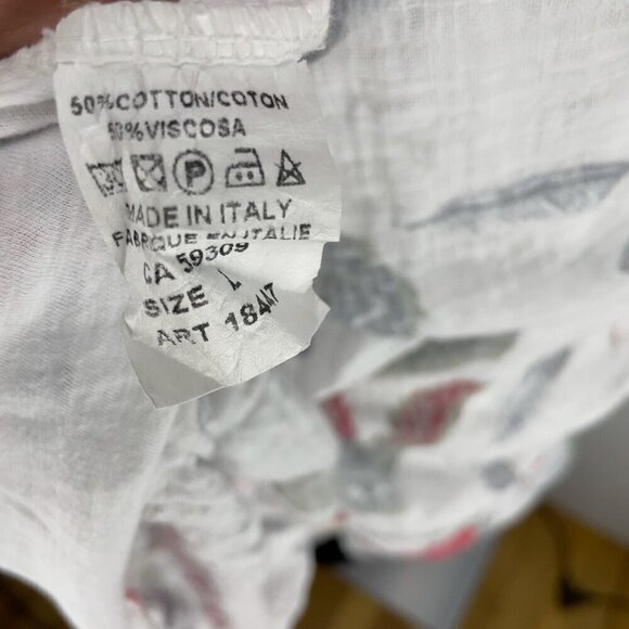 ANGELA MARA Vacation Dress Cotton Viscose Feathers Print White Midi Italy Large - Picture 9 of 9